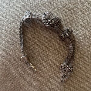 Vintage Silver Heart Mesh Bracelet